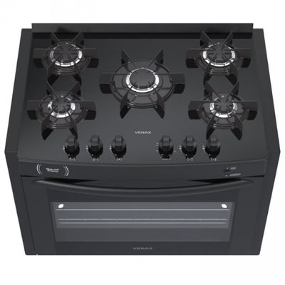 Fogao de Embutir 5 Bocas Venax Gaudi Prisma Vitreo Bl Venax Preto / Bivolt