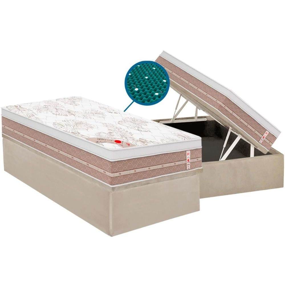 Cama Box Baú CRC Solteiro +Colchão Molas Bonnel Magnético Niponpedic Castor -