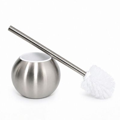 Escova Sanitária com Suporte Redondo em Inox para Banheiro Haste Branca 287g