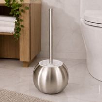 Escova Sanitária com Suporte Redondo em Inox para Banheiro Haste Branca 287g
