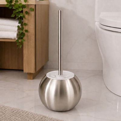 Escova Sanitária com Suporte Redondo em Inox para Banheiro Haste Branca 287g