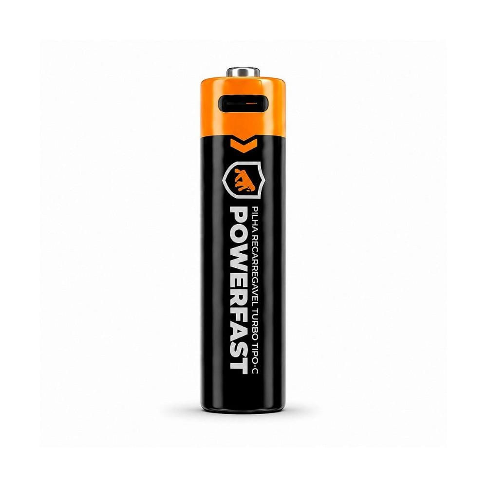 Pilha AA Cartela 1 Unidade Recarregável Ultrarrápida Turbo Powerfast com Entrada USB-C Integrada