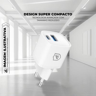 Kit Carregador de Parede Universal Tipo C / USB-A 20W + Cabo 1M Tipo C / USB-A 18W - Gshield