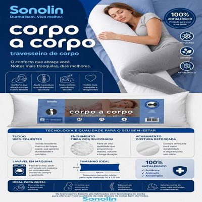 Travesseiro Sonolin Corpo a Corpo 135 x 50 cm - Branco