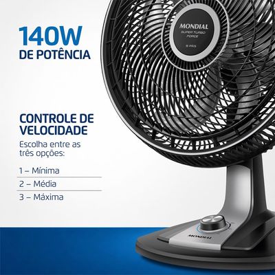 Ventilador de Mesa 40cm Super Turbo Force Mondial Preto/Prata VSTF-40-8P-BS 220V