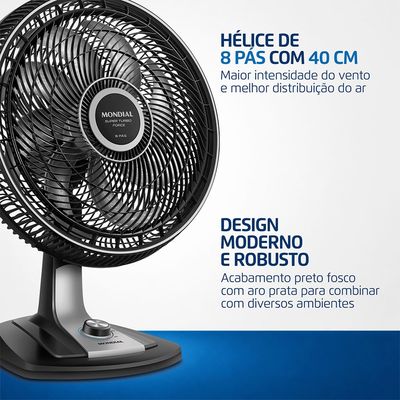 Ventilador de Mesa 40cm Super Turbo Force Mondial Preto/Prata VSTF-40-8P-BS 220V