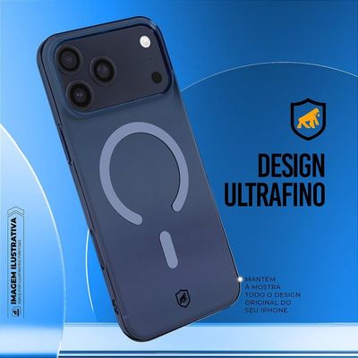 Kit Capa case capinha Crystal Slim Azul para iPhone 17 Pro + Carregador Wireless MagSafe - Gshield