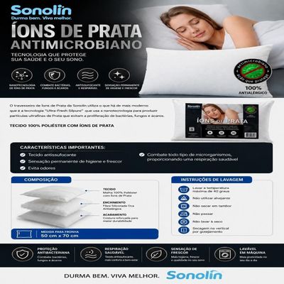 Travesseiro Sonolin Íons de Prata 50 x 70 cm - Branco