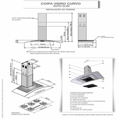 Coifa de Parede Nardelli Vidro Curvo Duto Slim 90cm Inox 220V