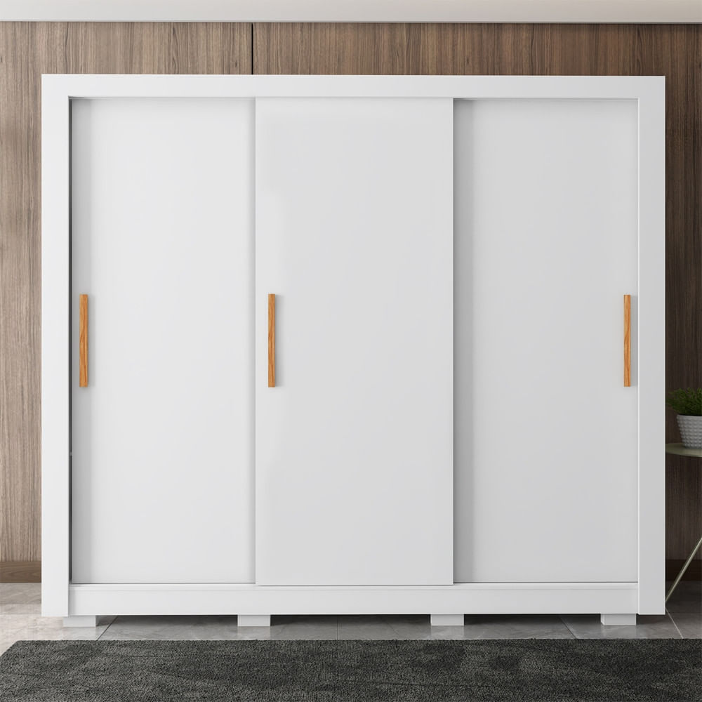 Guarda Roupa Casal Com 3 Portas 2 Gavetas 8 Pés Branco Armo