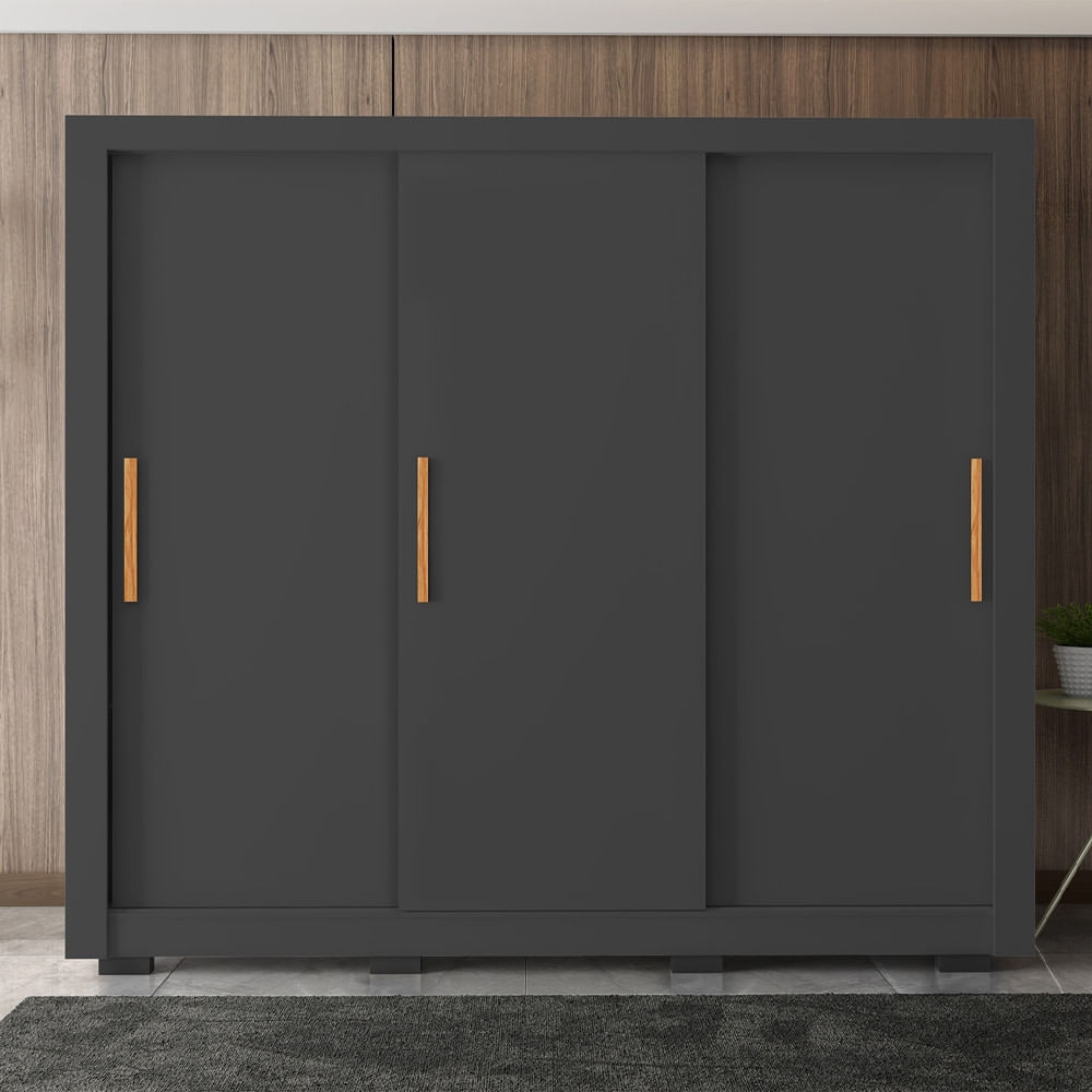 Guarda Roupa Com 3 Portas 2 Gavetas 8 Pés Preto Armo