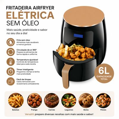 Fritadeira Airfryer Elétrica Sem Óleo 6L 110V