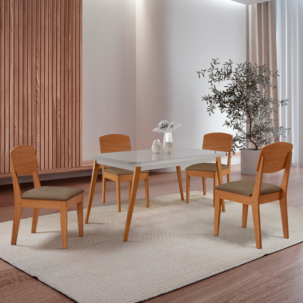 Mesa de Jantar Copper 120cm Tampo Canto Copo MDF Vidro com 4 Cadeiras Copper Moderna Mobília