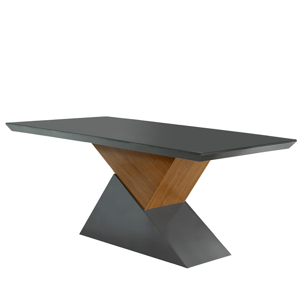 Mesa de Jantar Aster 180cm Tampo em MDF e Vidro Canto Reto