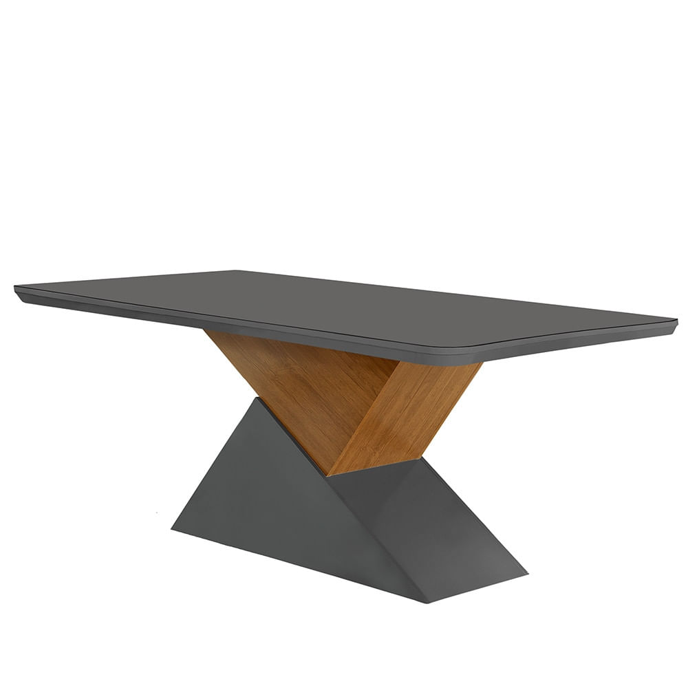 Mesa de Jantar Aster 180cm Tampo em MDF e Vidro Canto Copo