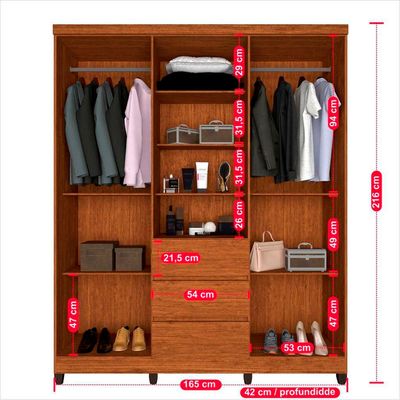 Guarda Roupa Capelinha 4 Portas e 3 Gavetas Imop CINAMOMO