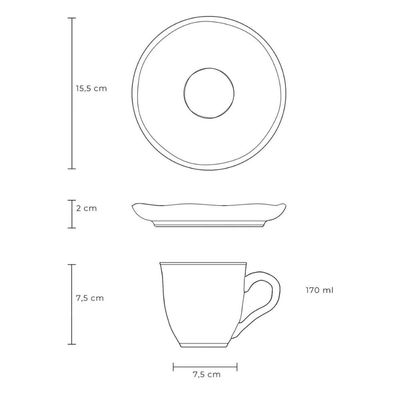 Xícara Chá com Pires Bio Shimeji Porto Brasil 170ml Cozinha Mesa Posta Restaurante