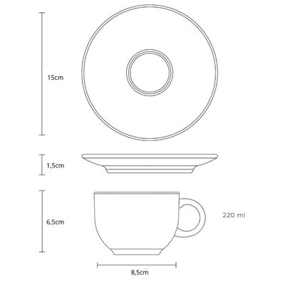 Xícara Cerâmica de Chá Com Pires 220ml Branca Exótica Porto Brasil Mesa Posta Stoneware