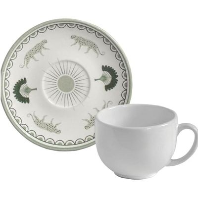 Xícara Cerâmica de Chá Com Pires 220ml Branca Exótica Porto Brasil Mesa Posta Stoneware