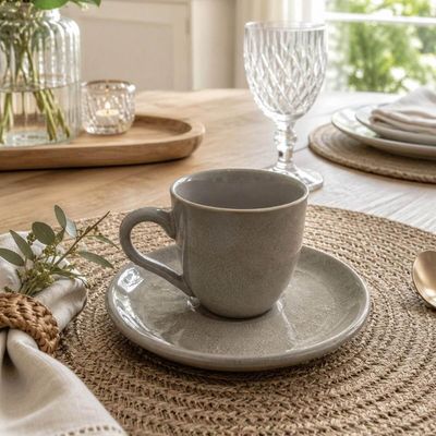 Xícara Chá com Pires Bio Shimeji Porto Brasil 170ml Cozinha Mesa Posta Restaurante