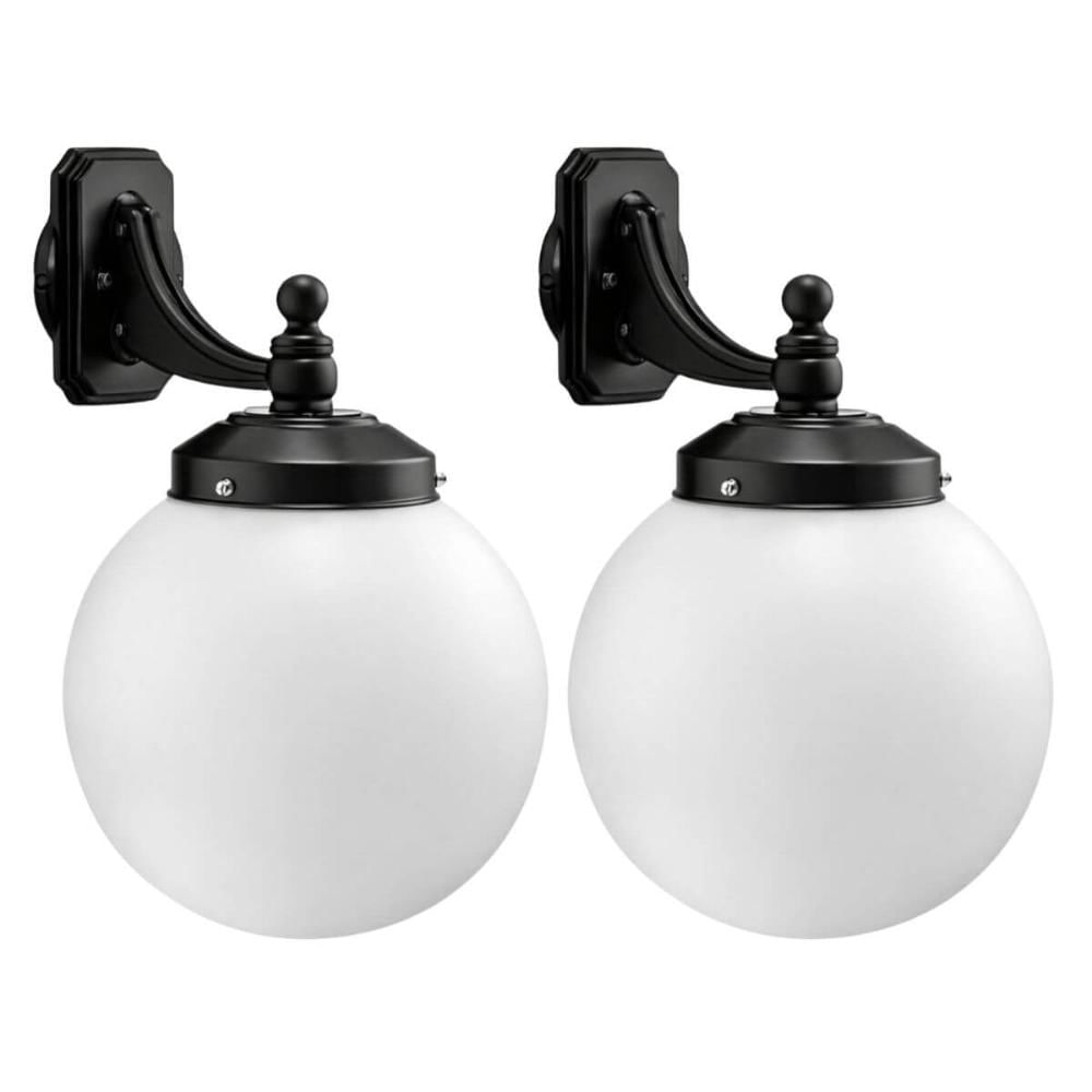Kit 2 Luminárias de Parede para Jardim Globo Leitoso Preta Lâmpada E27 Dital