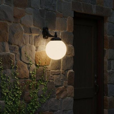 Kit 2 Luminárias de Parede para Jardim Globo Leitoso Preta Lâmpada E27 Dital