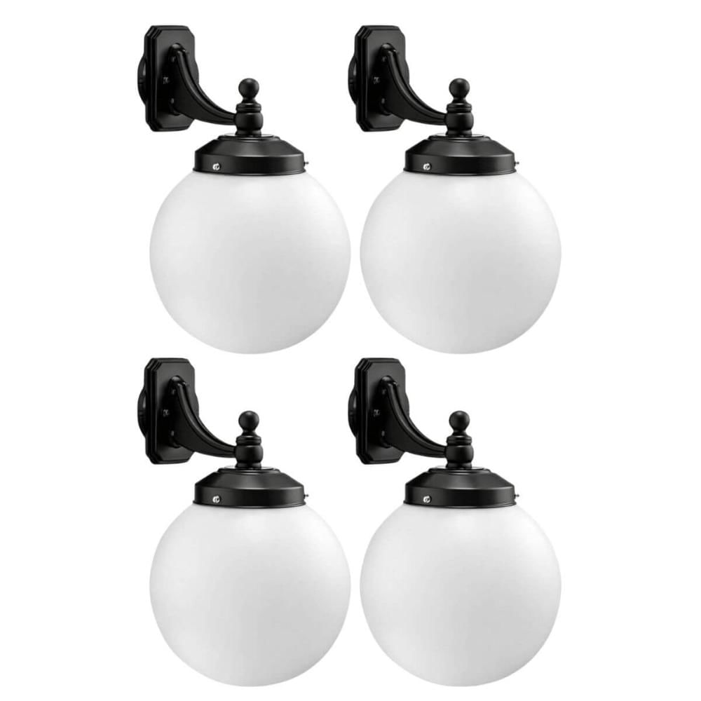 Kit 4 Arandelas Luminárias Parede Globo Leitoso 33x52 Elegante Preto E27 Dital