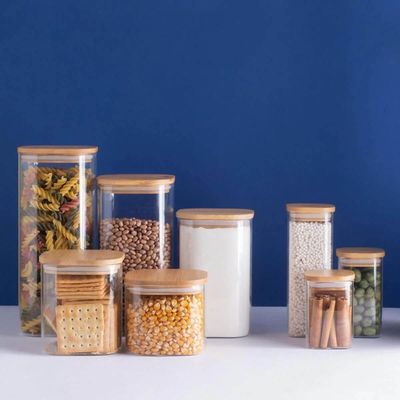 Kit 2 Potes Herméticos de Vidro 1,9L Borea Oikos 25cm Tampa de Bambu Porta Mantimentos