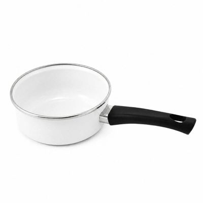 Panela Papeiro Esmaltado 14cm Branco Cabo Baquelite Borda Inox 800ml Metallouça