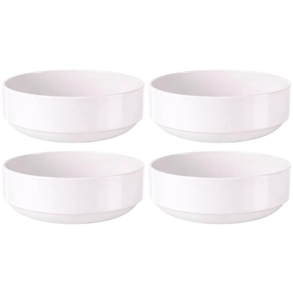 Jogo 4 Tigelas Porcelana Branca 20cm Empilhável Tramontina Paola Bowl Cumbuca