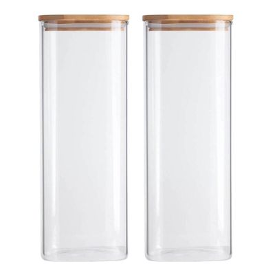 Kit 2 Potes Herméticos de Vidro 1,9L Borea Oikos 25cm Tampa de Bambu Porta Mantimentos