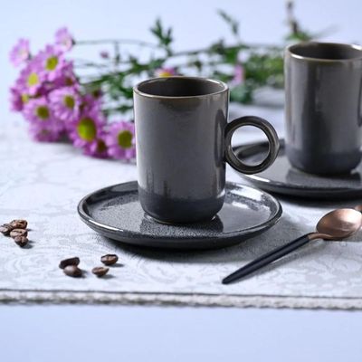 Jogo 12 Xícaras Café 90ml Com Pires Cerâmica Basic Dove Azul Porto Brasil Artesanal Mesa Posta