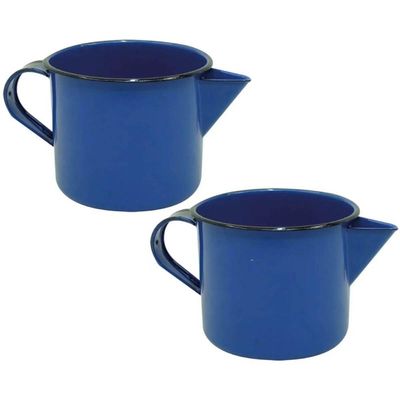 2 Canecas Esmaltadas Azul Metallouça 1 Litro com Bico e Alça Leiteiras Aço Esmaltado