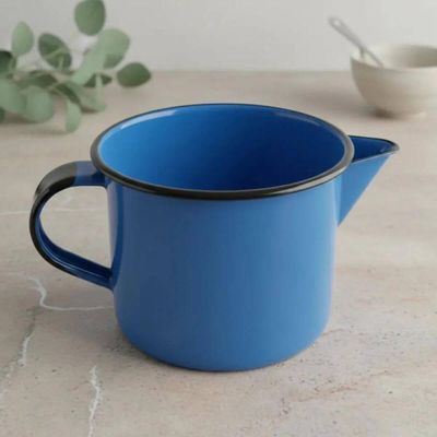 2 Canecas Esmaltadas Azul Metallouça 1 Litro com Bico e Alça Leiteiras Aço Esmaltado