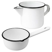 Conjunto Esmaltado Branco Caneca 1L Papeiro 550ml Metallouça Aquecer Preparar Servir