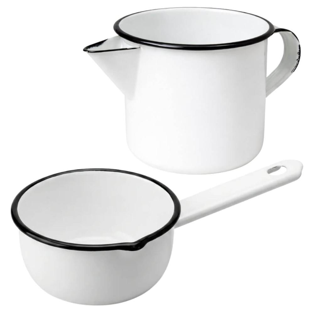 Conjunto Esmaltado Branco Caneca 1L Papeiro 550ml Metallouça Aquecer Preparar Servir