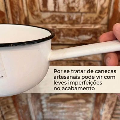 Conjunto Esmaltado Branco Caneca 1L Papeiro 550ml Metallouça Aquecer Preparar Servir