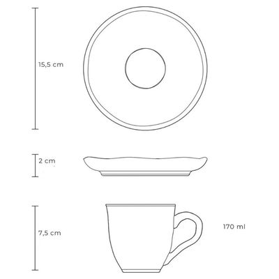 Conjunto 12 Xícaras Chá E Pires 170ml Bio Pietra Stoneware Porto Brasil Restaurante