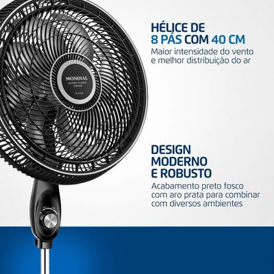 Ventilador Coluna 40cm Super Turbo Force Mondial Preto/Prata VSTF-40C-8P-BS 127V