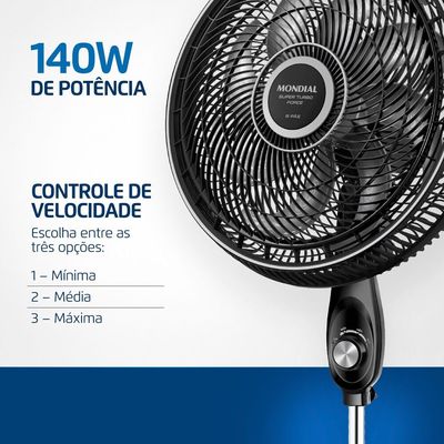 Ventilador Coluna 40cm Super Turbo Force Mondial Preto/Prata VSTF-40C-8P-BS 127V