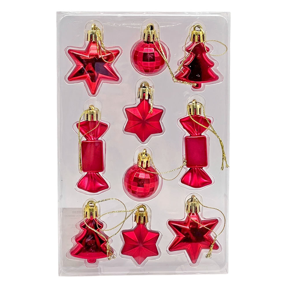 Kit Enfeites Natalinos c 10 Unidades Vermelho Cazza CV255391