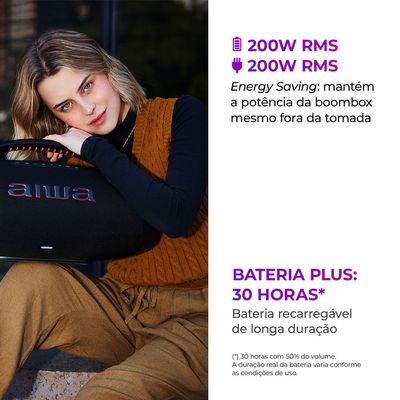 Caixa de Som Boombox Plus AIWA BBS-01-B UNICA