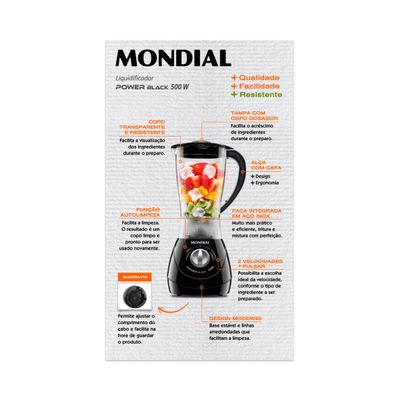 Liquidificador Mondial Power 2 Black L-28 Preto - 127V UNICA