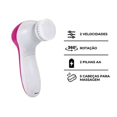 Escova Facial Elétrica 5 em 1 Portátil Esfoliante e Massagea