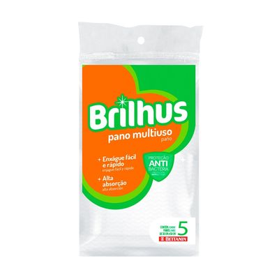 Pano Multiuso Brilhus Microfibra com 5 Unidades Branco UNICA