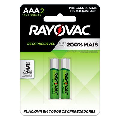 Pilha Palito Recarregável Rayovac AAA 600mAh com 2 Unidades UNICA