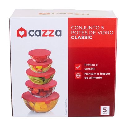 Conjunto de Potes de Vidro Cazza Tampa Plástica UNICA