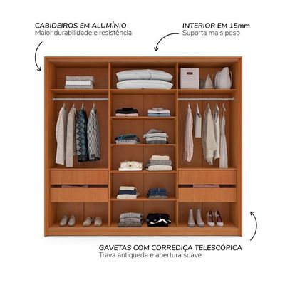 Guarda-Roupa Casal com Espelho Madrid 3 Portas 2 Gavetas Freijó e Branco