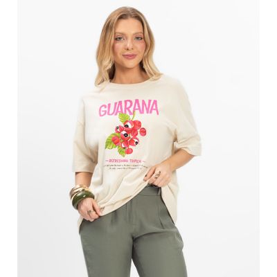 T- Shirt Overzised Meia Malha Feminina Rovitex Bege P / Bege