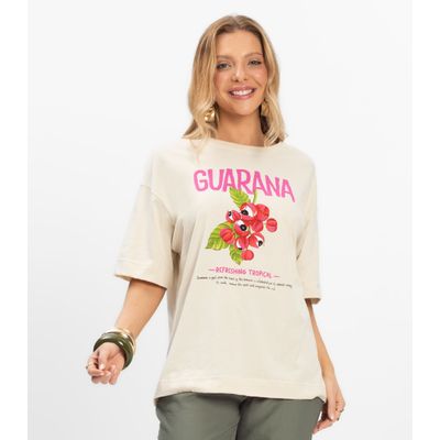 T- Shirt Overzised Meia Malha Feminina Rovitex Bege P / Bege